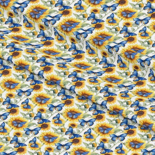 Sunflower and Butterfly Pattern 20 Quilting Cotton Fabric