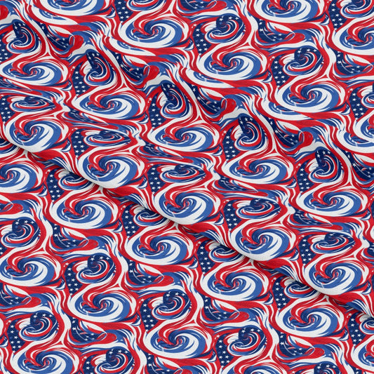 USA Flag Swirls Pattern 4 Quilting Cotton Fabric