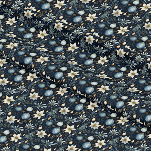 Navy and Cream Christmas Pattern 2 Quilting Cotton Fabric
