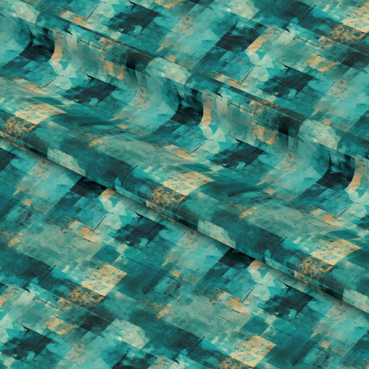 Teal Grunge Pattern 8 Quilting Cotton Fabric