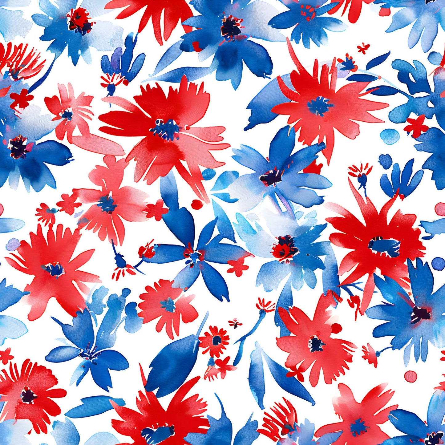 4th of July Watercolor Floral Pattern 18 Quilting Cotton Fabric
