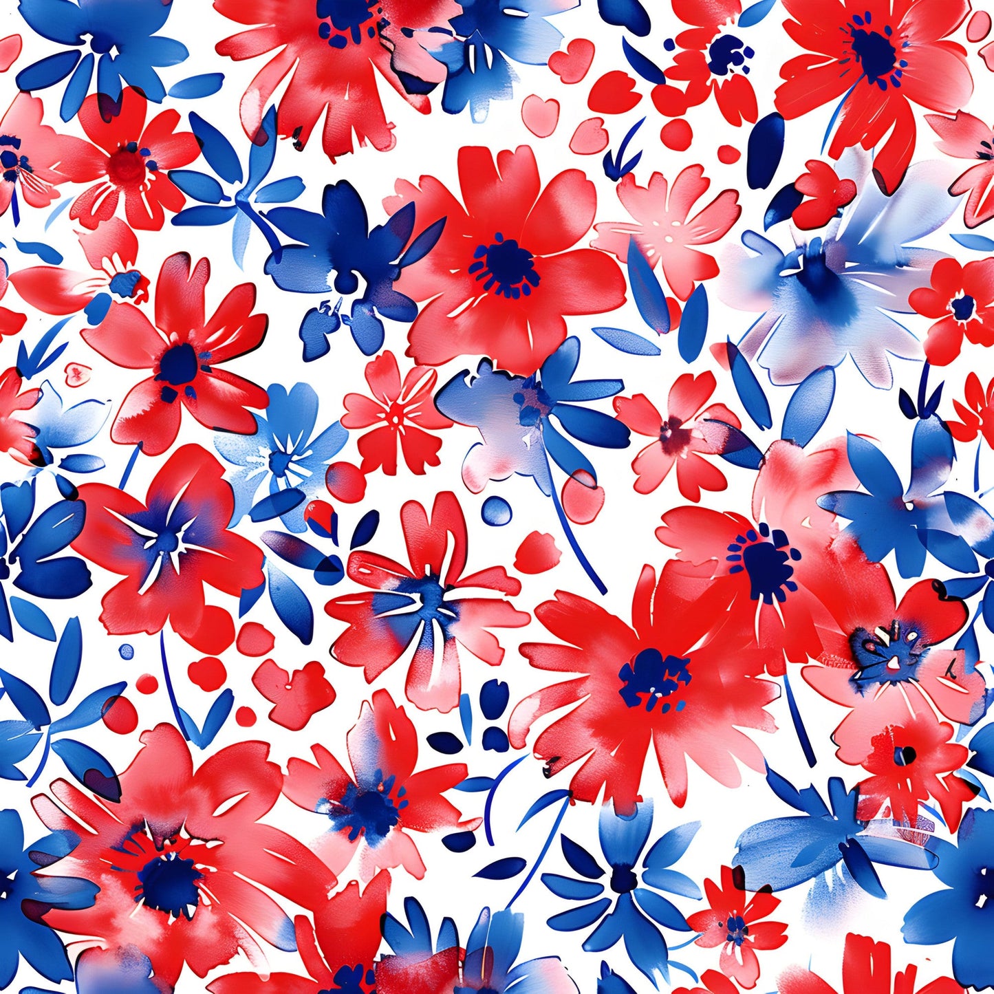 4th of July Watercolor Floral Pattern 22 Quilting Cotton Fabric