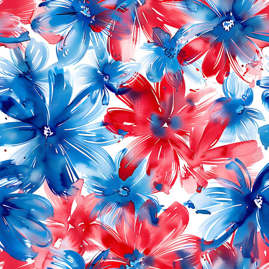 4th of July Watercolor Floral Pattern 3 Quilting Cotton Fabric