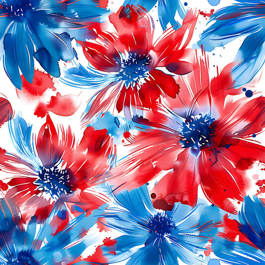 4th of July Watercolor Floral Pattern 6 Quilting Cotton Fabric