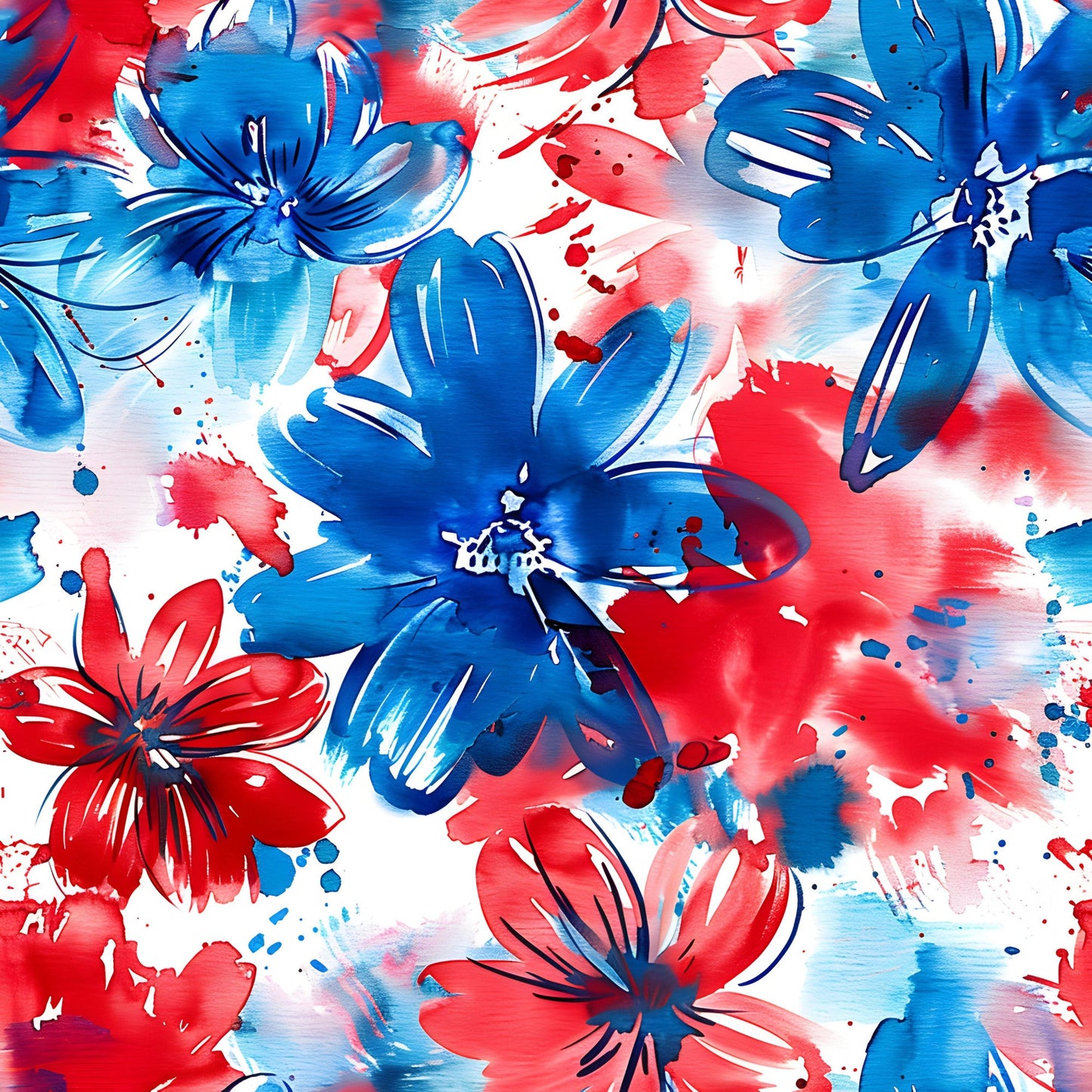 4th of July Watercolor Floral Pattern 8 Quilting Cotton Fabric