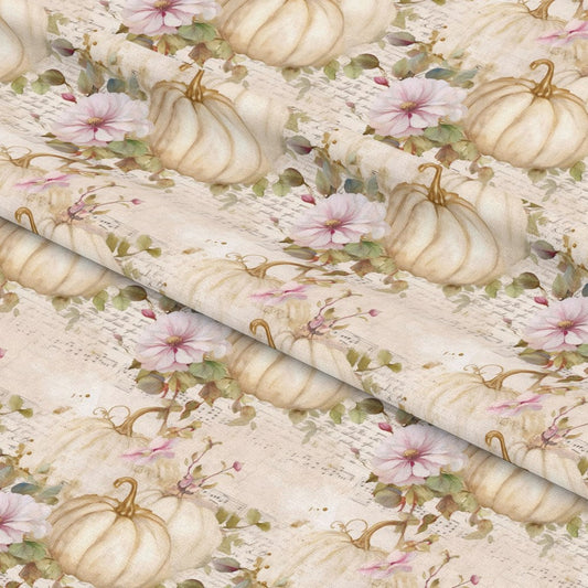 White Fall Pumpkins Pattern 1 Quilting Cotton Fabric