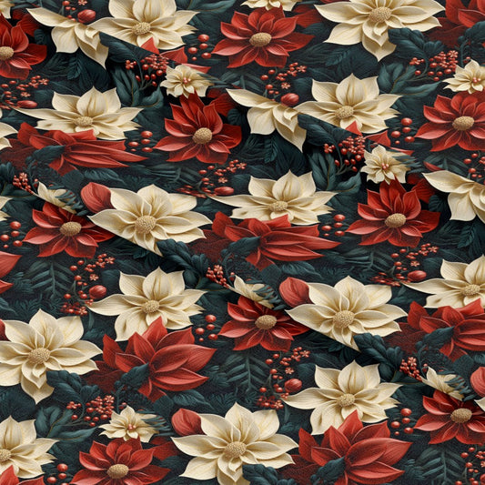 Poinsettia Blooms Pattern 1 Quilting Cotton Fabric