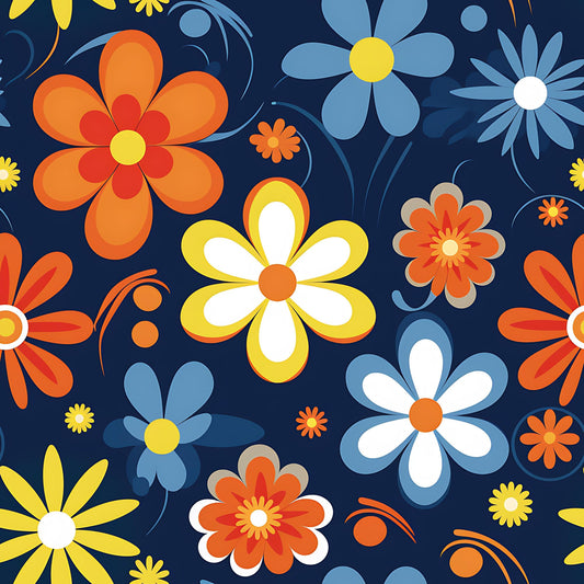 70s Retro Groovy Floral Pattern 12 Quilting Cotton Fabric