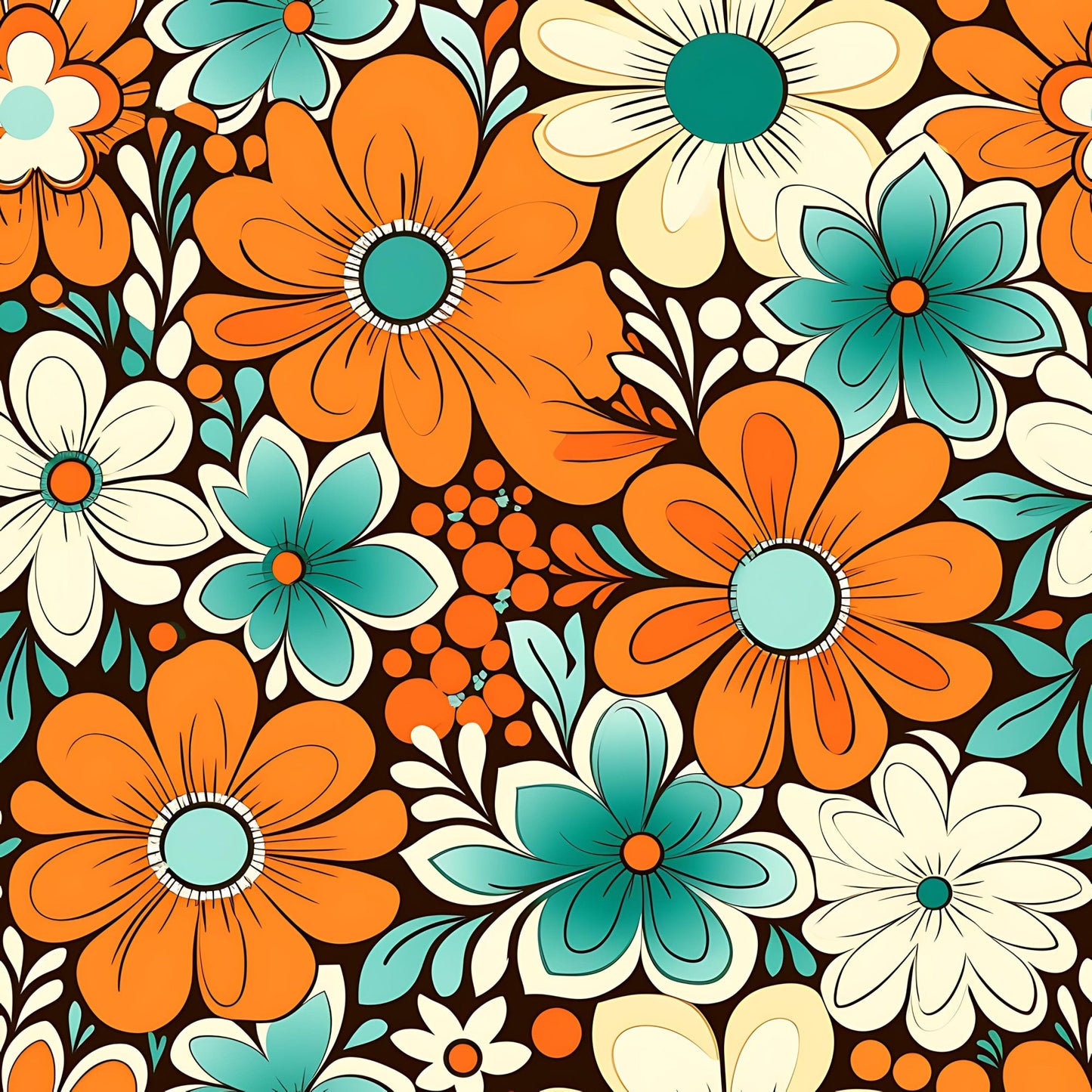 70s Retro Groovy Floral Pattern 17 Quilting Cotton Fabric