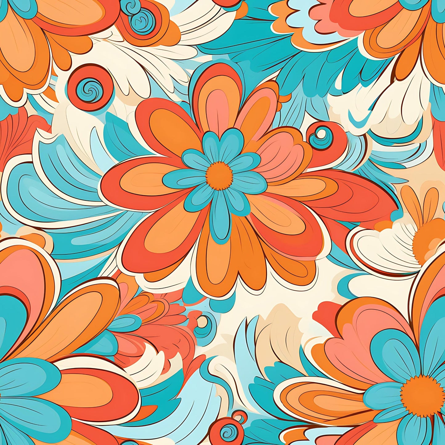 70s Retro Groovy Floral Pattern 18 Quilting Cotton Fabric