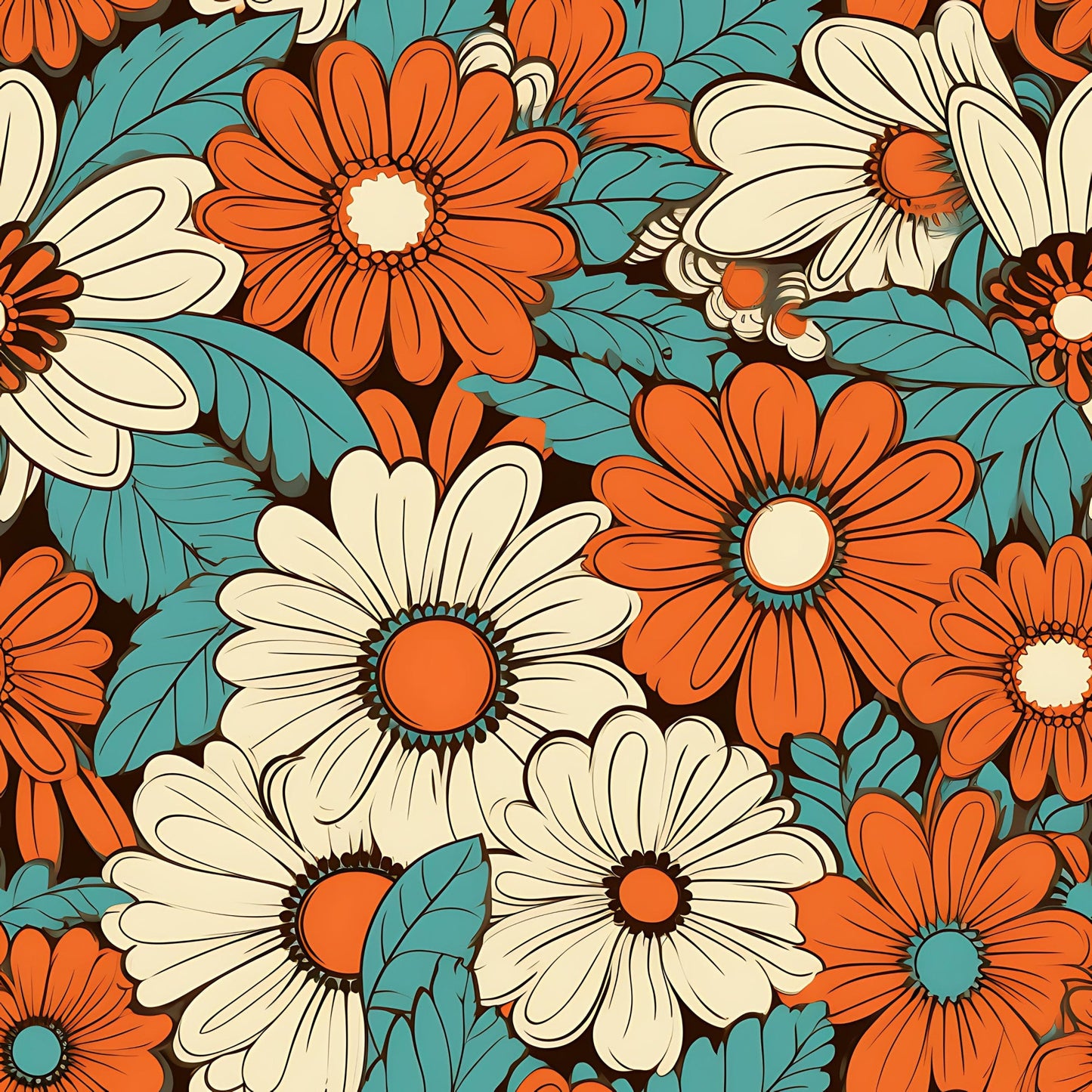 70s Retro Groovy Floral Pattern 21 Quilting Cotton Fabric