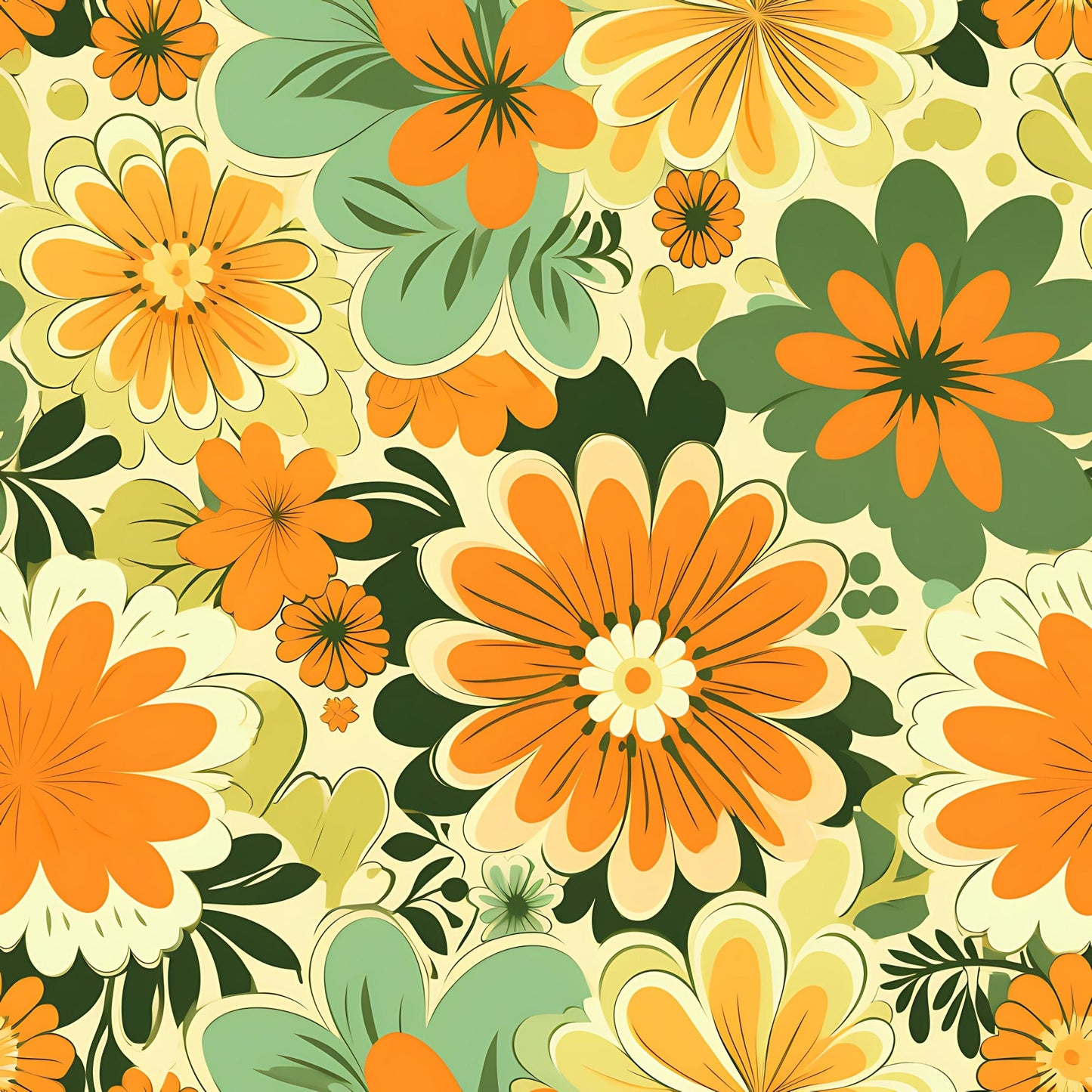 70s Retro Groovy Floral Pattern 4 Quilting Cotton Fabric