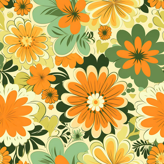 70s Retro Groovy Floral Pattern 4 Quilting Cotton Fabric