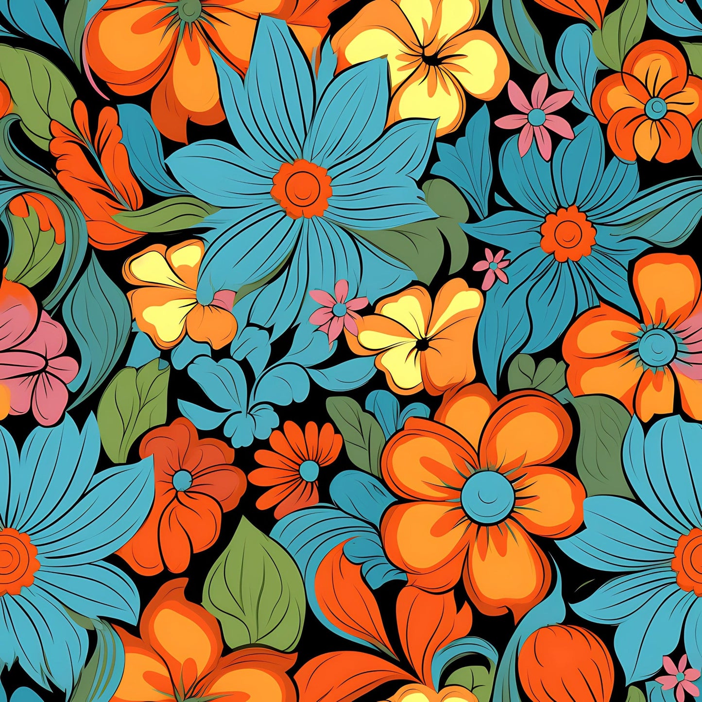 70s Retro Groovy Floral Pattern 7 Quilting Cotton Fabric