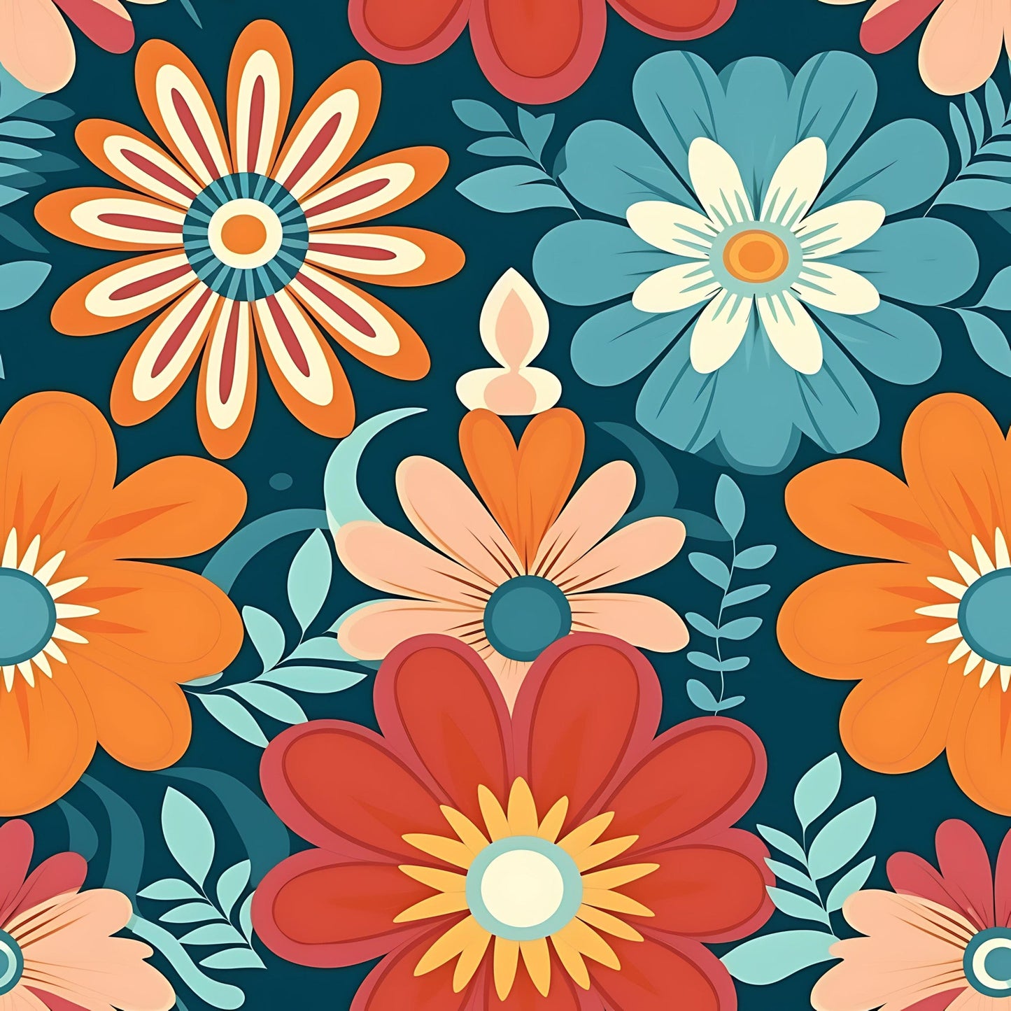 70s Retro Groovy Floral Pattern 9 Quilting Cotton Fabric