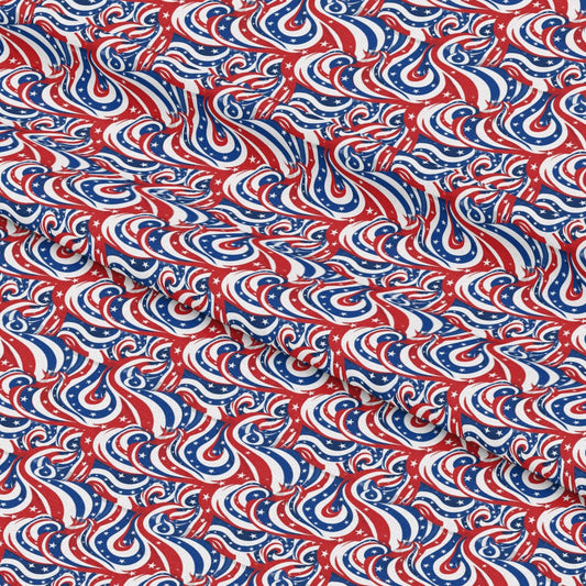 USA Flag Swirls Pattern 12 Quilting Cotton Fabric