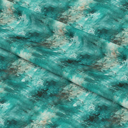 Teal Grunge Pattern 2 Quilting Cotton Fabric