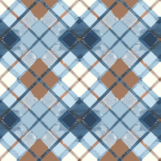 Blue and Brown Gingham Pattern 9 Quilting Cotton Fabric