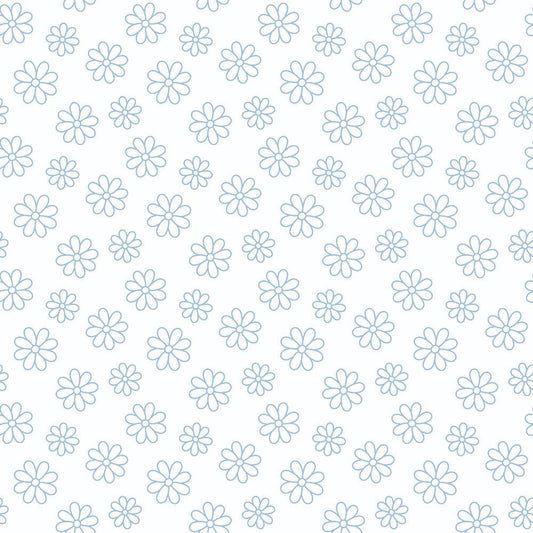 Periwinkle Dreams Daisies Outline on White Quilting Cotton Fabric