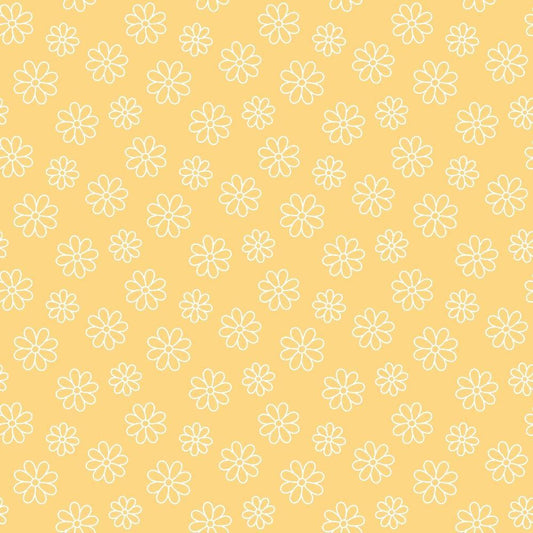 Periwinkle Dreams Daisies Outline on Yellow Quilting Cotton Fabric