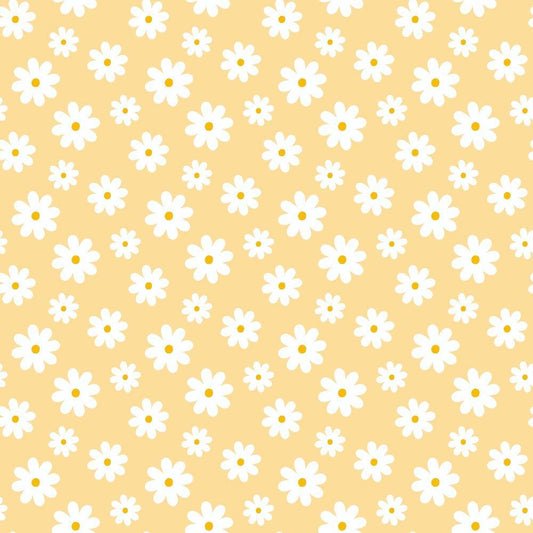 Periwinkle Dreams White Daisies on Yellow Quilting Cotton Fabric
