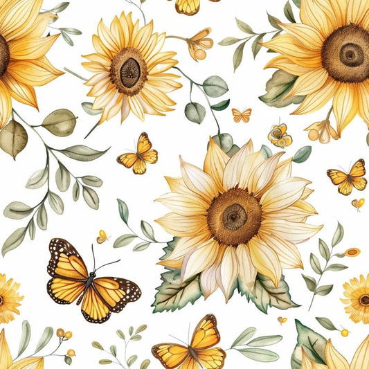 Country Sunflower Butterfly Pattern 4 Quilting Cotton Fabric