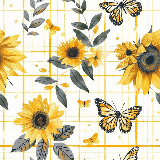 Country Sunflower Butterfly Pattern 11 Quilting Cotton Fabric