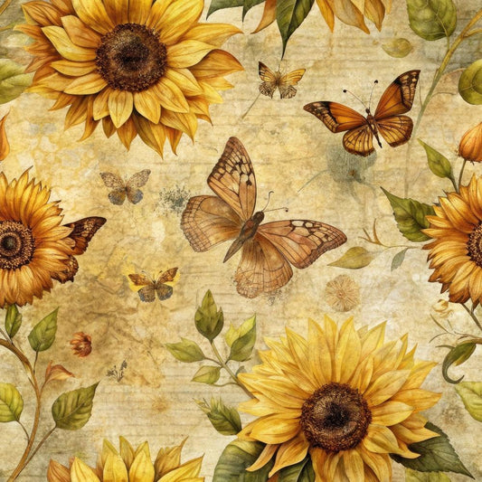 Vintage Sunflowers and Butterflies Pattern 8 Quilting Cotton Fabric