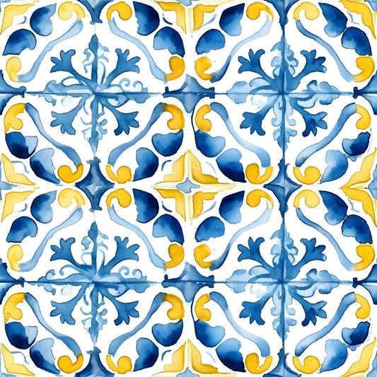 Mediterranean Lemon Azure Pattern 15 Quilting Cotton Fabric