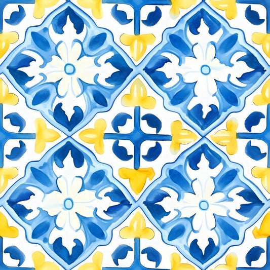 Mediterranean Lemon Azure Pattern 17 Quilting Cotton Fabric