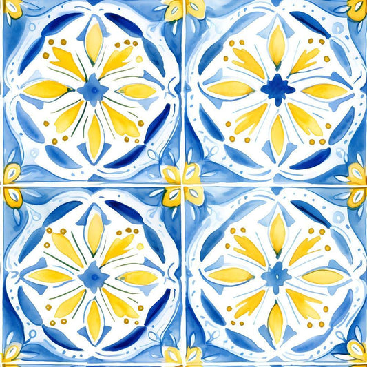 Mediterranean Lemon Azure Pattern 19 Quilting Cotton Fabric