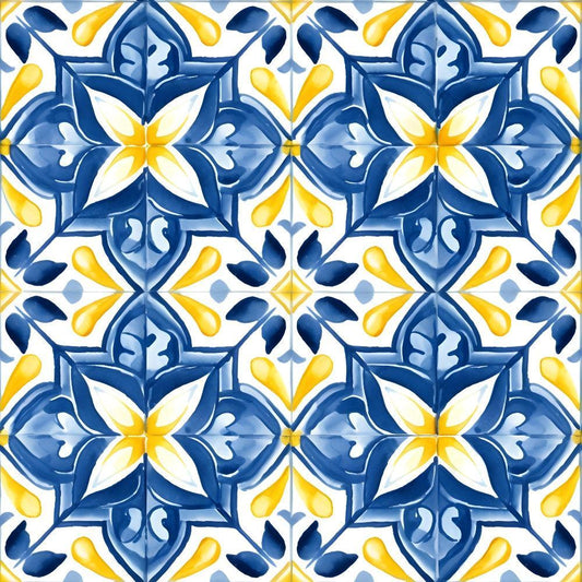 Mediterranean Lemon Azure Pattern 20 Quilting Cotton Fabric