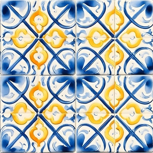 Mediterranean Lemon Azure Pattern 21 Quilting Cotton Fabric
