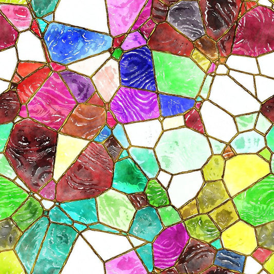 Watercolor Stained Glass Pattern 10 Quilting Cotton Fabric