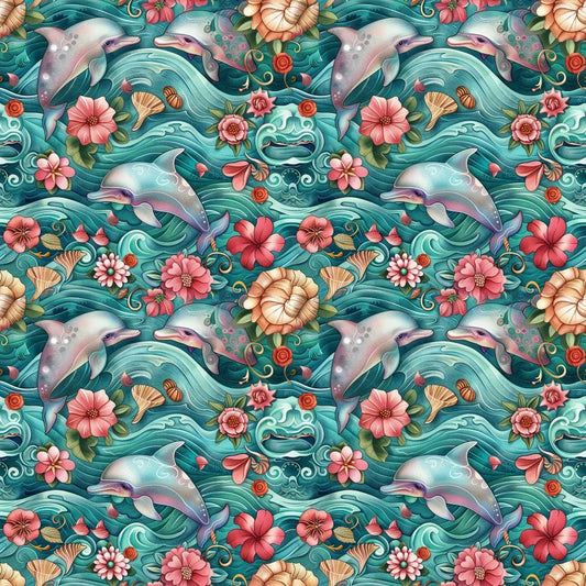 Swimming with Dolphins Pattern 1 Quilting Cotton Fabric