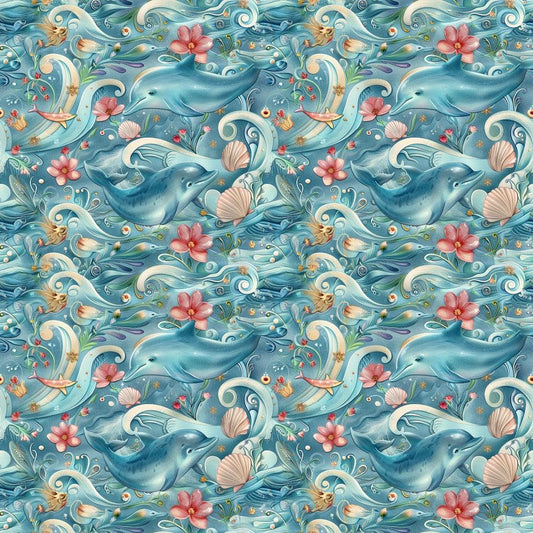 Swimming with Dolphins Pattern 3 Quilting Cotton Fabric