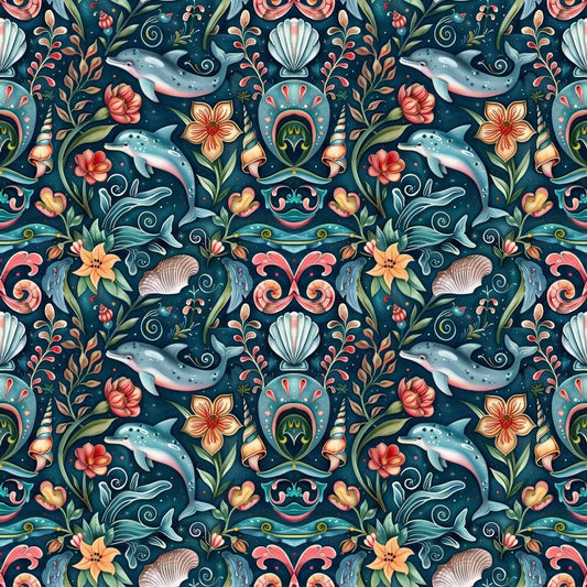 Swimming with Dolphins Pattern 4 Quilting Cotton Fabric