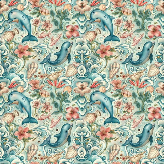 Swimming with Dolphins Pattern 5 Quilting Cotton Fabric