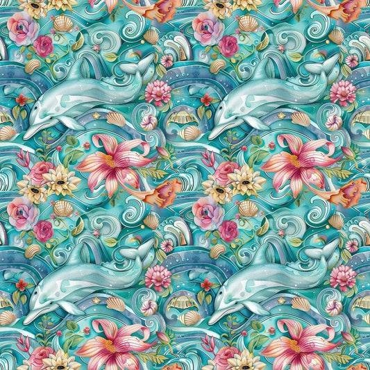 Swimming with Dolphins Pattern 10 Quilting Cotton Fabric