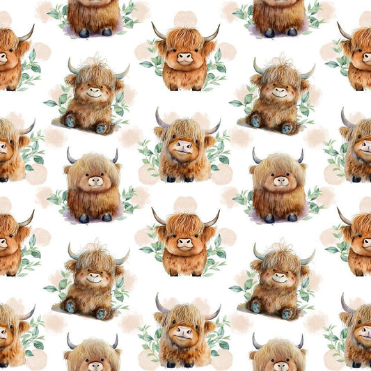 Cute Baby Highland Cows Quilting Cotton Fabric