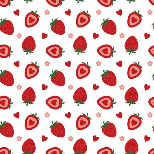 Sweet Strawberries Flowers and Hearts Quilting Cotton Fabric