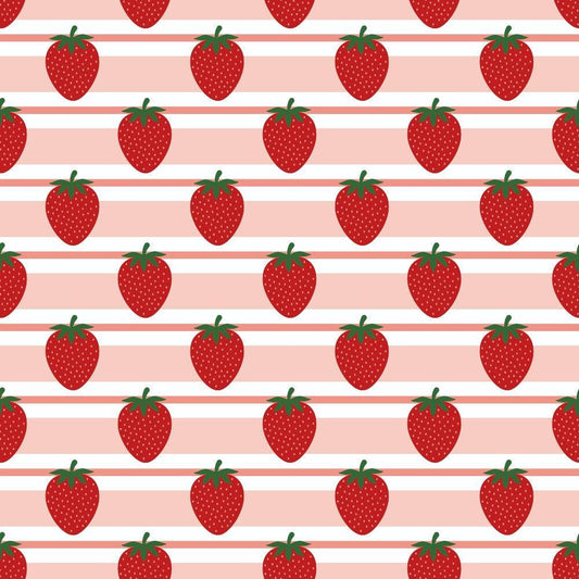 Sweet Strawberries Pink Horizontal Stripes Quilting Cotton Fabric