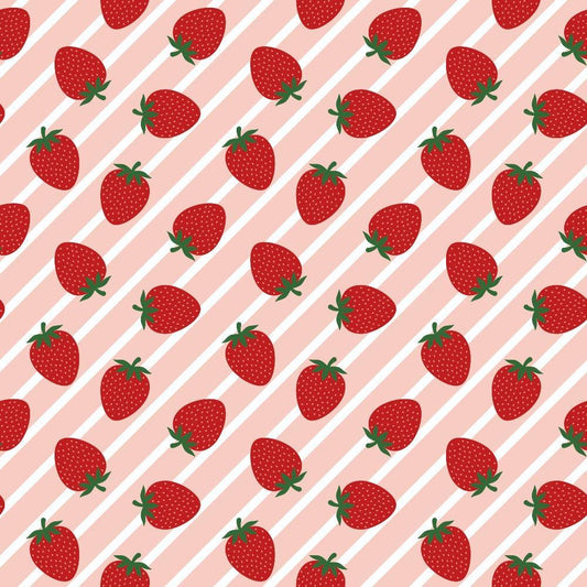 Sweet Strawberries Pink Diagonal Stripes Quilting Cotton Fabric