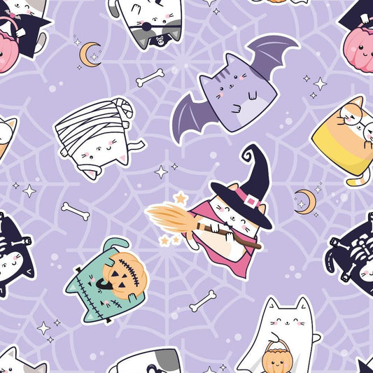 Kawaii Cute Halloween Cats Pattern 9 Quilting Cotton Fabric