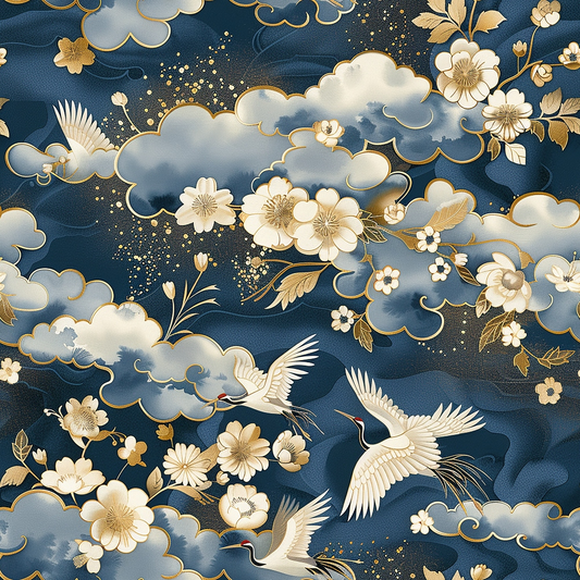 Japanese Cranes Pattern 3 Quilting Cotton Fabric