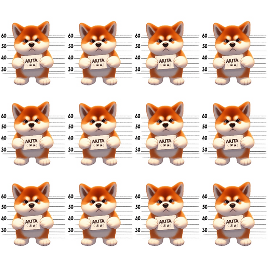 Doggie Mugshots Akita Pattern Quilting Cotton Fabric