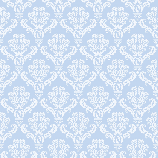 Simple Damask White on Blue Quilting Cotton Fabric