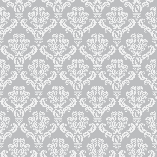 Simple Damask White on Gray Quilting Cotton Fabric