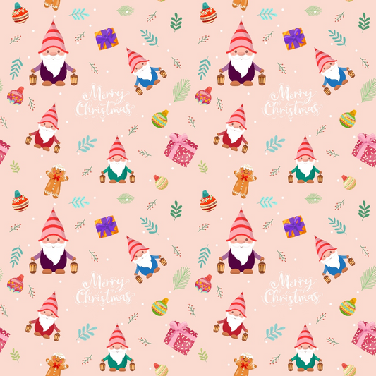 Pink Christmas Gnomes Pattern 1 Quilting Cotton Fabric