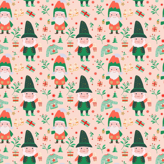 Pink Christmas Gnomes Pattern 7 Quilting Cotton Fabric